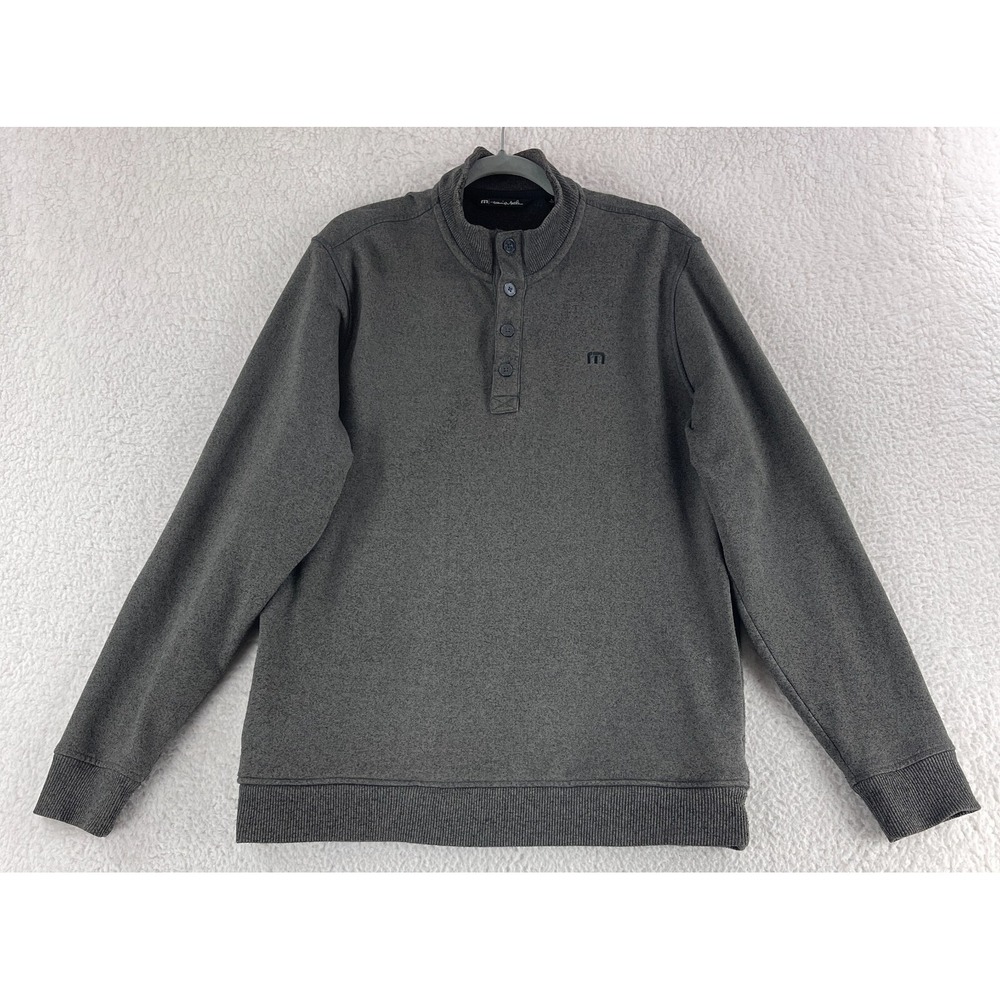 Travis Mathew Sweater Mens Large‎ Gray 1/4 Button-Up Long Sleeve Pullover Casual
